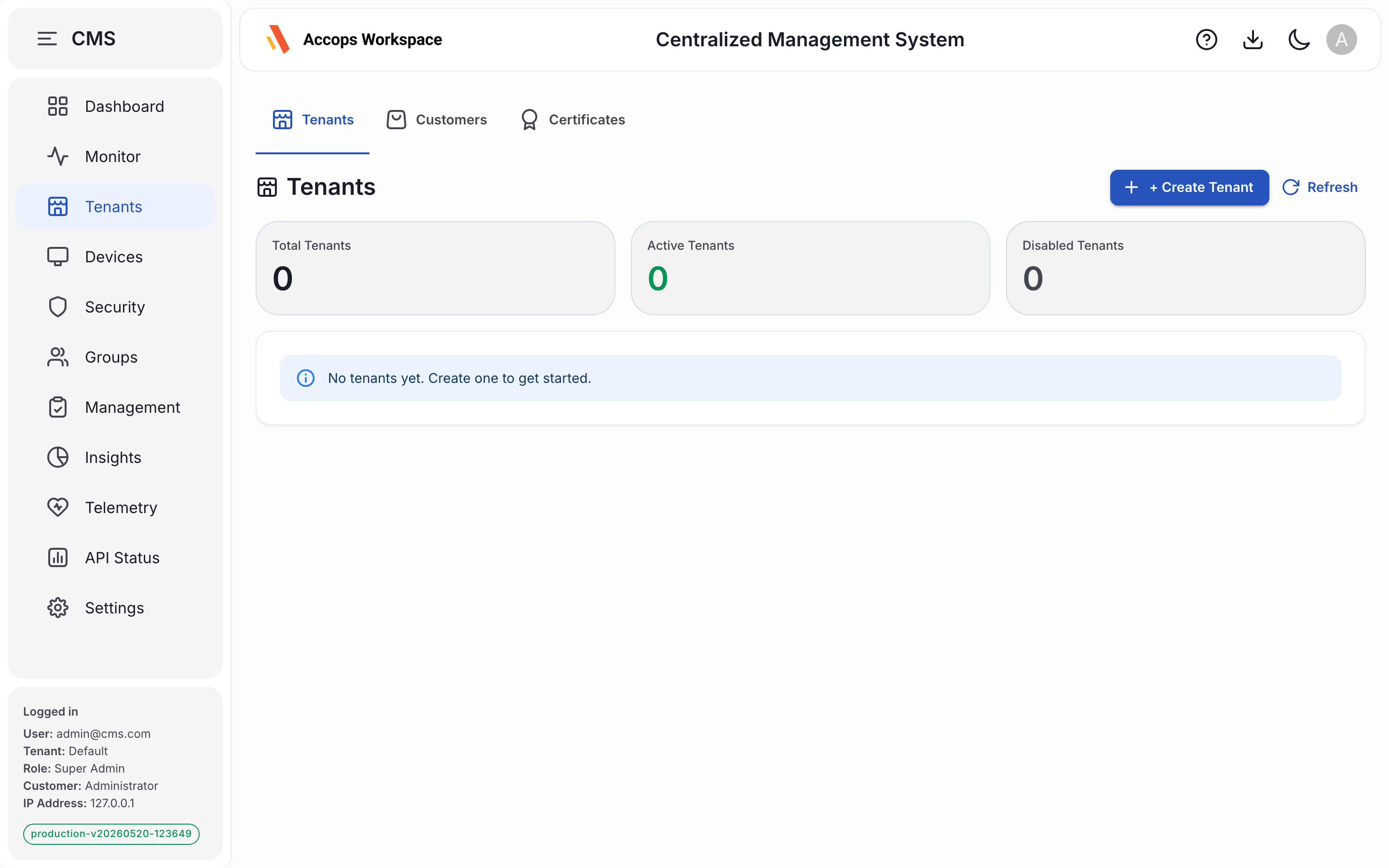 Tenants — multi-tenant administration with per-tenant CA and SAML
