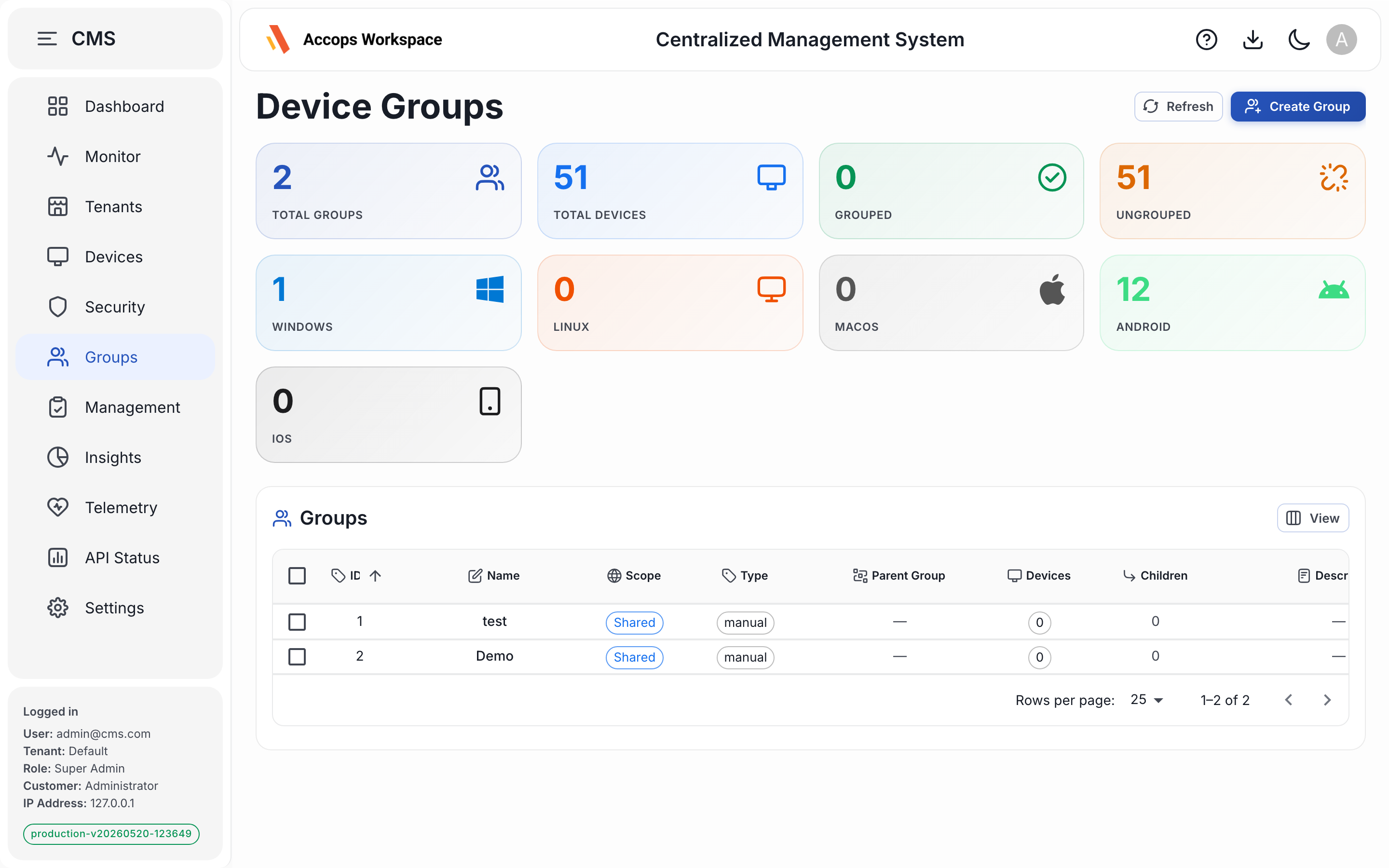 Groups — target tasks/policies/software at logical collections